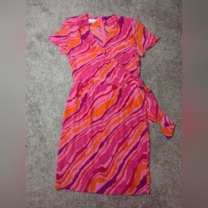 Maggy London Pink and Orange Swirl Midi Dress
